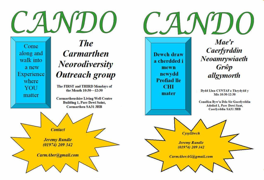 Carmarthen and Aberystwyth NEURODIVERSITY (CANDO) meetups, have a great time