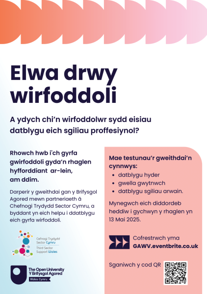 Elwa trwy Wirfoddoli – cwrs ar lein AM DDIM i Wirfoddolwyr
