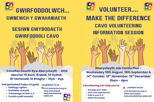 Sesiwn Gwybodaeth Gwirfoddoli CAVO - CAVO Volunteering Information Session - Aberystwyth