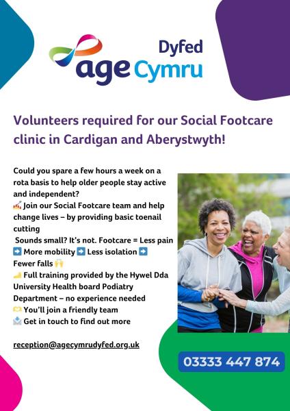 Volunteers wanted for our Social Footcare clinics in Cardigan and Aberystwyth